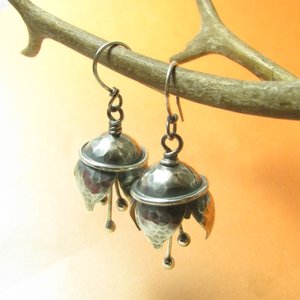 Sterling Silver Bell Flower Earrings, Artisan Musical Jewelry