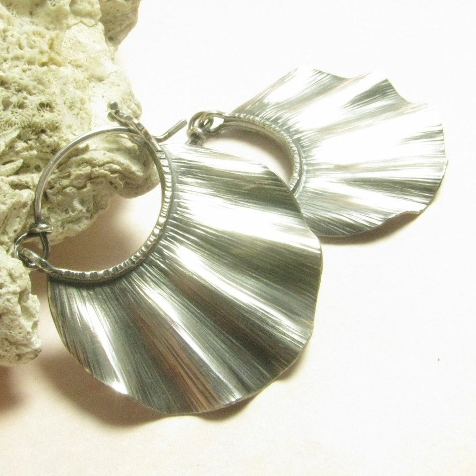 Argentium Sterling Silver Ruffle Hoop Earrings, Artisan Crafted