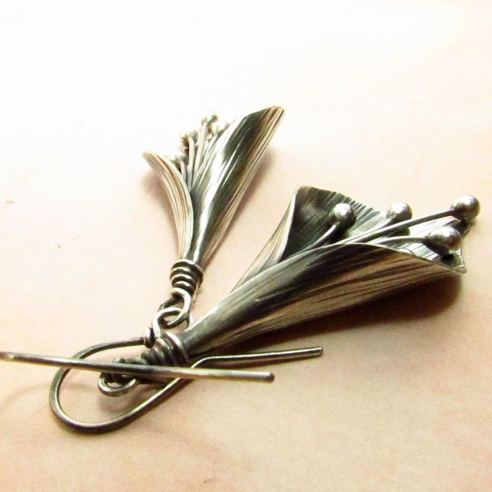 Large Silver Lily Earrings, Argentium Sterling Artisan Earrings, Elegant Flower Jewelry
