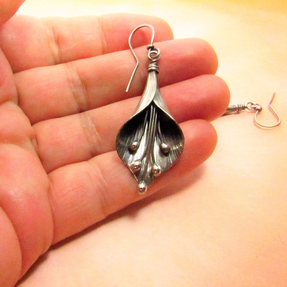 Large Silver Lily Earrings, Argentium Sterling Artisan Earrings, Elegant Flower Jewelry