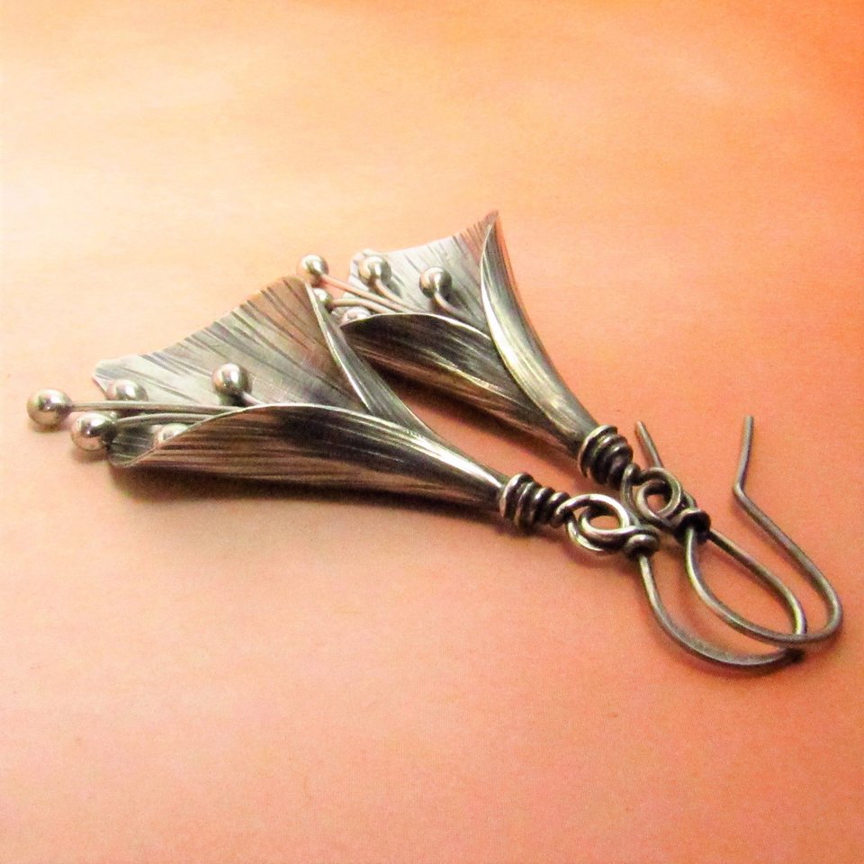 Large Silver Lily Earrings, Argentium Sterling Artisan Earrings, Elegant Flower Jewelry