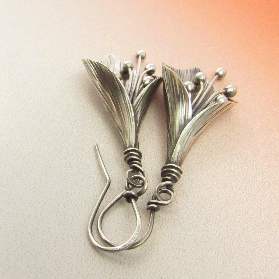 Large Silver Lily Earrings, Argentium Sterling Artisan Earrings, Elegant Flower Jewelry