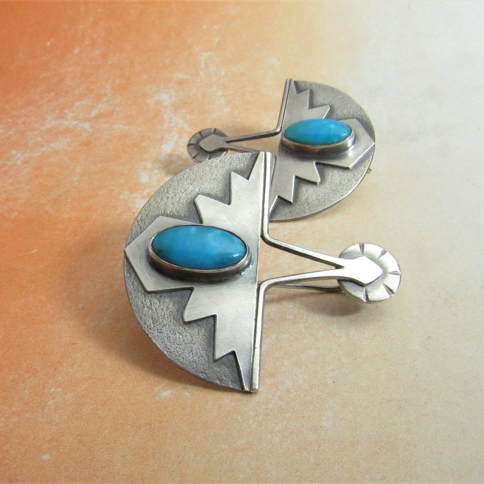 Turquoise Thunderbird Earrings,  Southwest Argentium Silver Jewelry