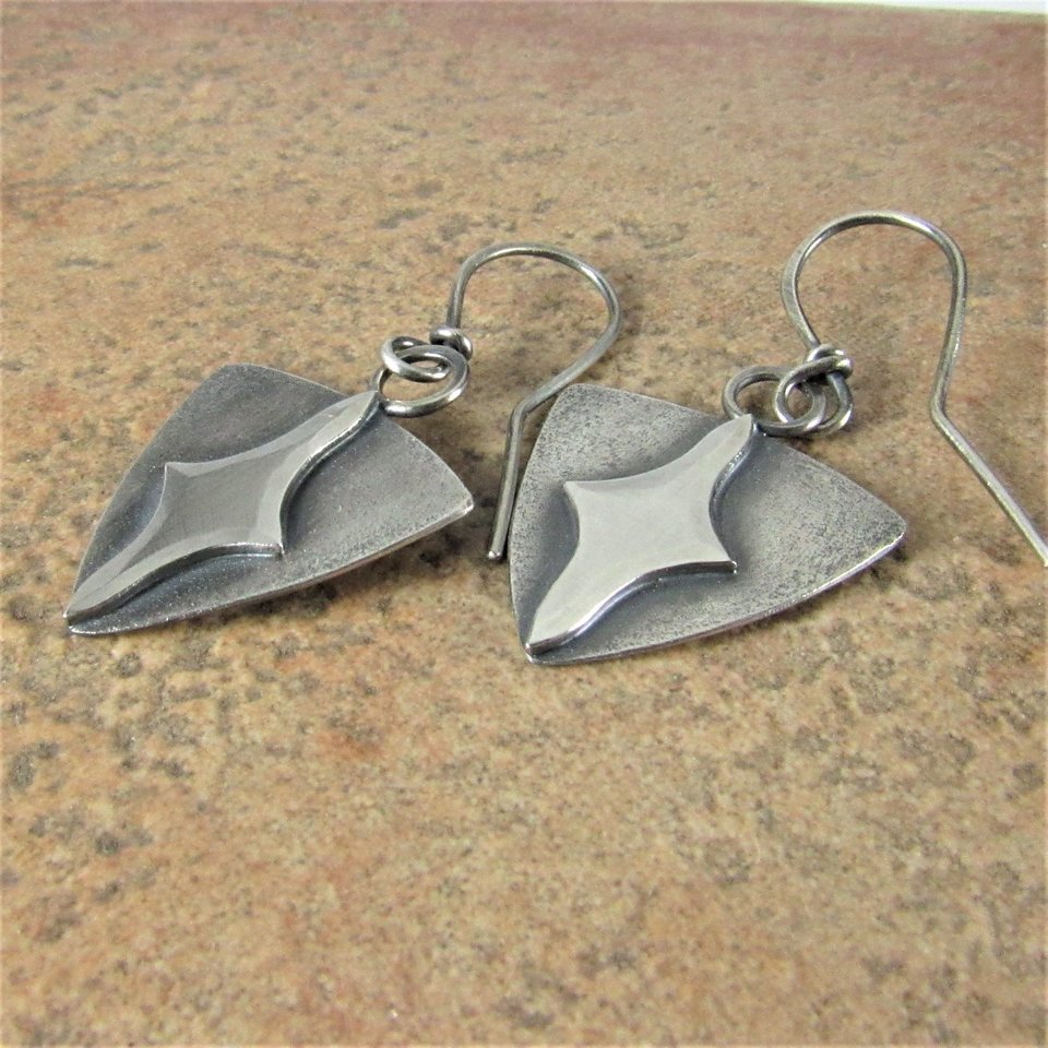 Geometric Argentium Silver Earrings, Evening Star