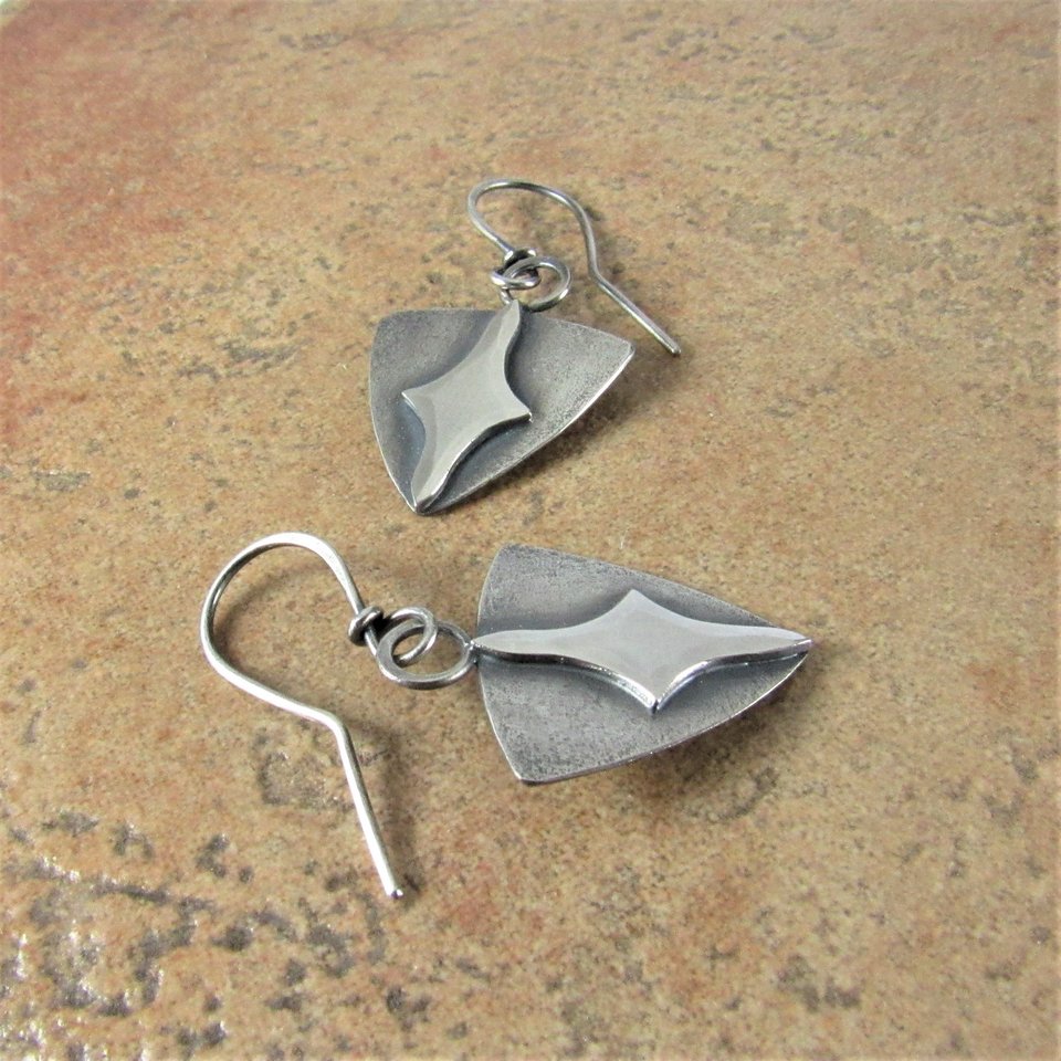 Geometric Argentium Silver Earrings, Evening Star