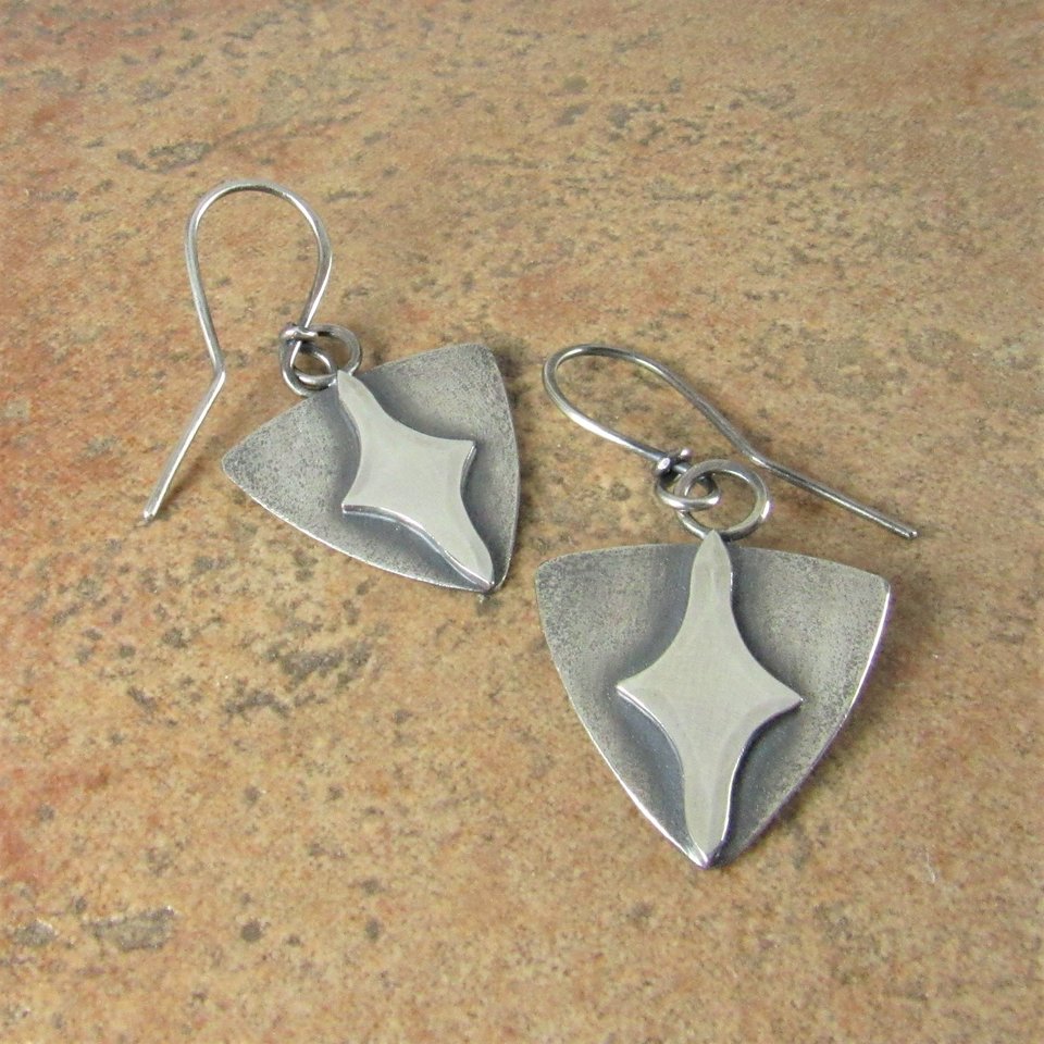 Geometric Argentium Silver Earrings, Evening Star