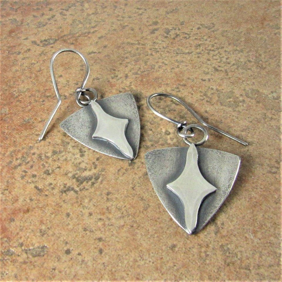 Geometric Argentium Silver Earrings, Evening Star