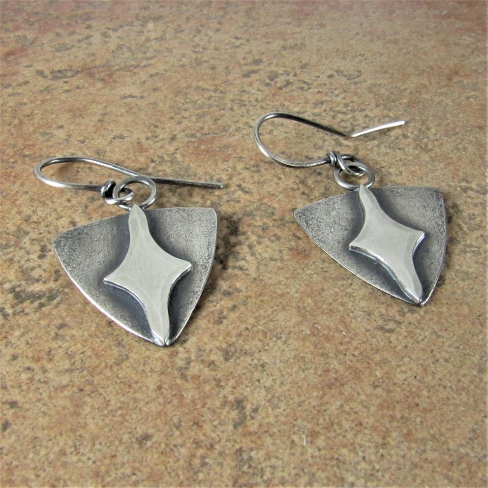 Geometric Argentium Silver Earrings, Evening Star