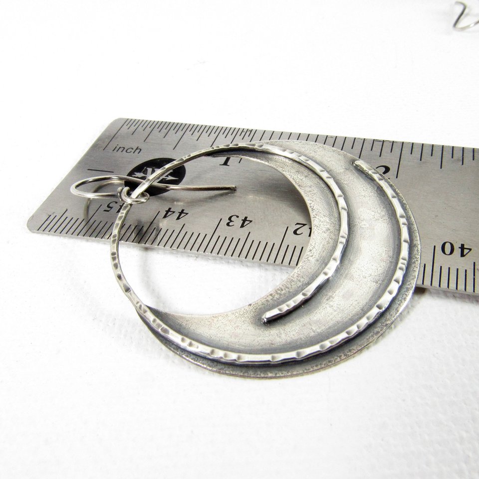 Large Argentium Sterling Silver Hoop Earrings, Statement Gypsy Earrings, Handcrafted, Unique And Lightweight