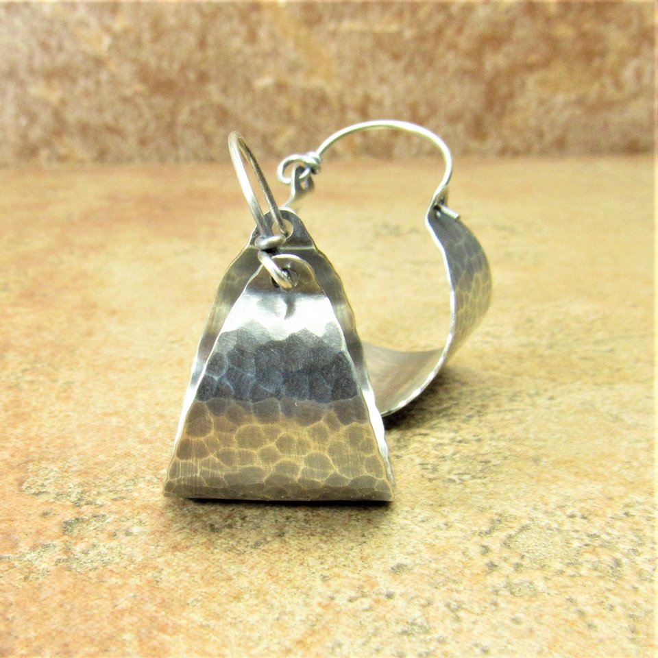 Hammered Sterling Silver Basket Hoop Earrings, Oxidized Finish