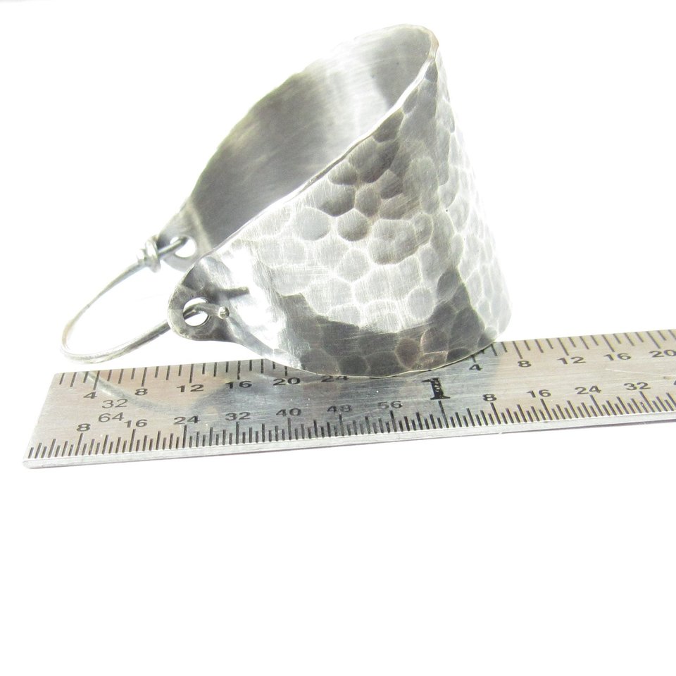 Hammered Sterling Silver Basket Hoop Earrings, Oxidized Finish