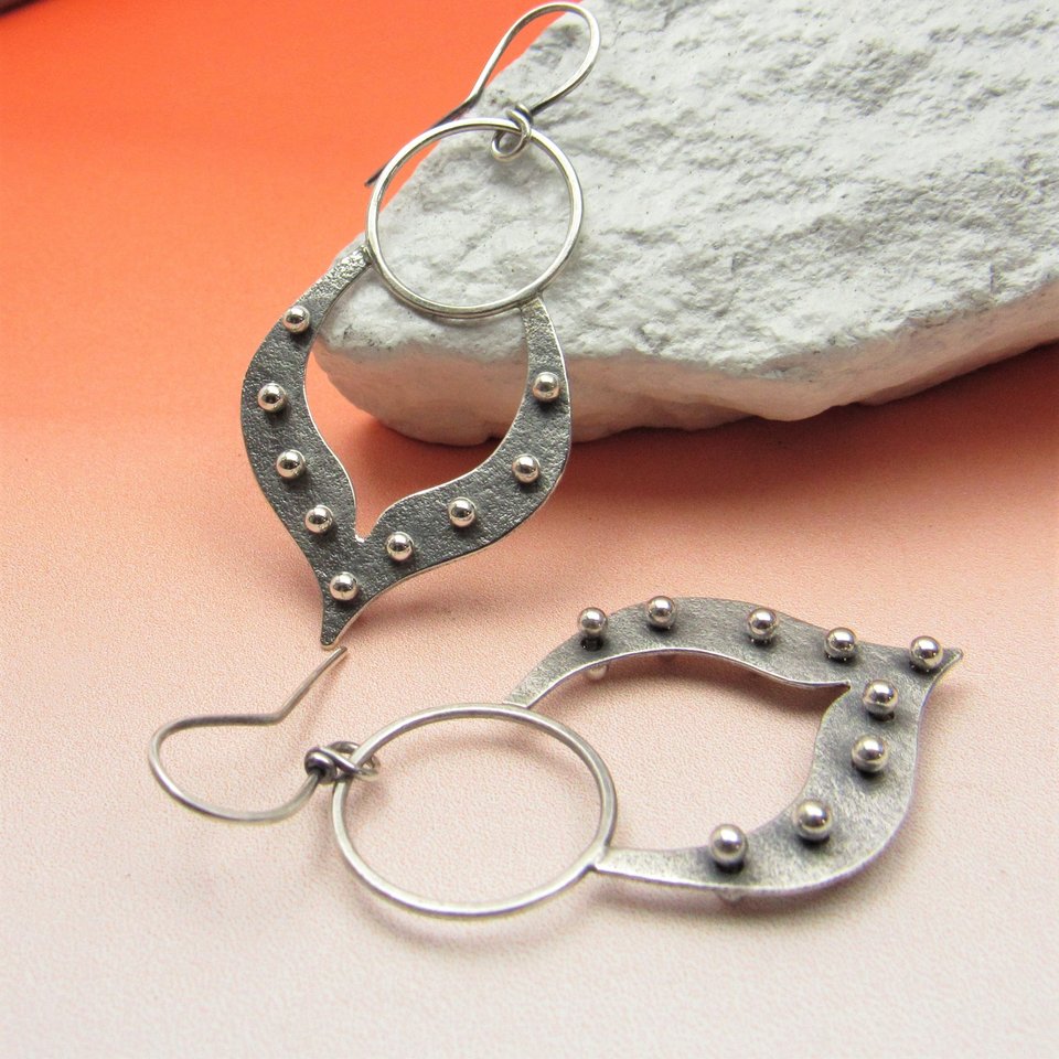 Sterling Silver Lotus Earrings, Exotic Tribal Inspired Jewelry