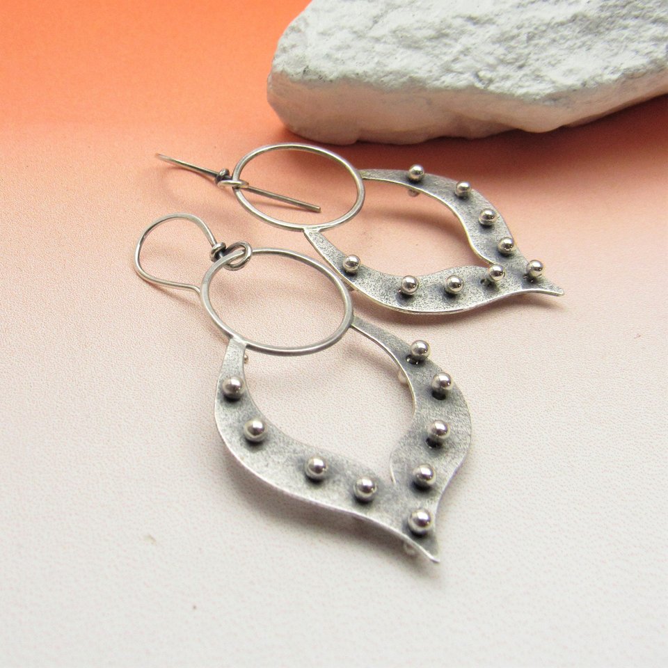 Sterling Silver Lotus Earrings, Exotic Tribal Inspired Jewelry