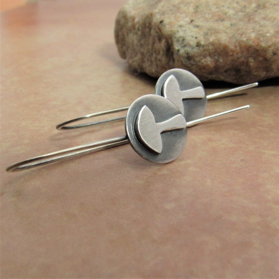 Lightweight Argentium Sterling Silver Mushroom Earrings, Whimsical Fungus Jewelry