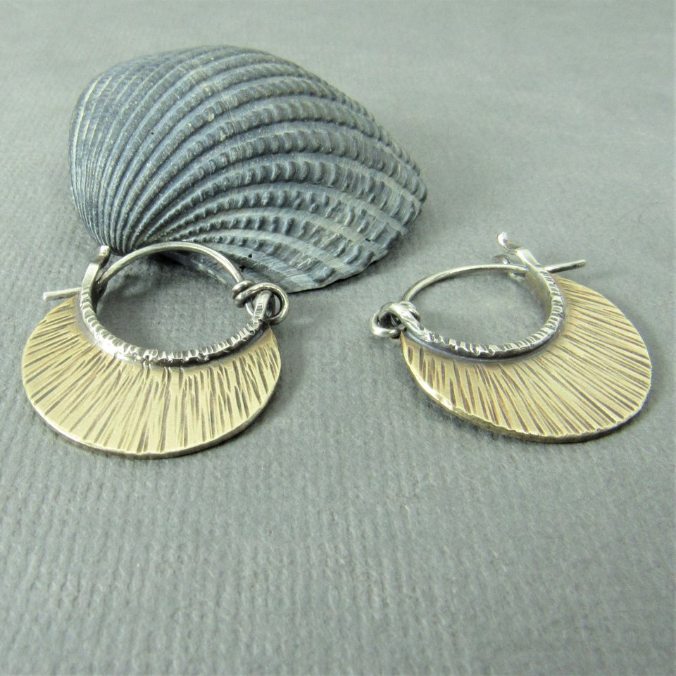 Bronze Hoop Earrings, Sterling Silver, Rustic Everyday Hoops