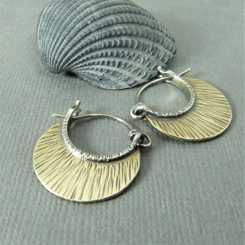 Bronze Hoop Earrings, Sterling Silver, Rustic Everyday Hoops