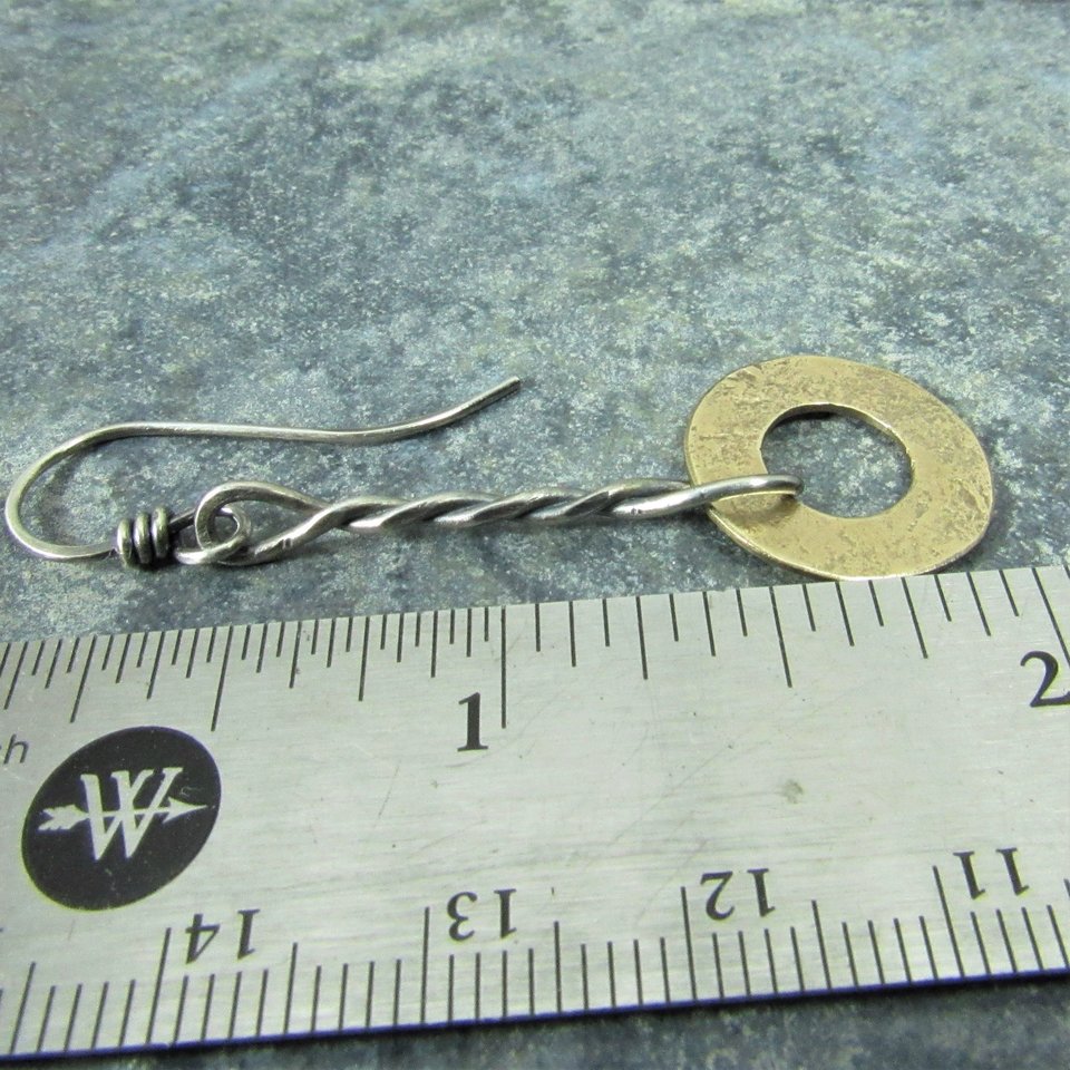 Mixed Metal Disk Earrings, Argentium Sterling Silver And Bronze, Two Tone