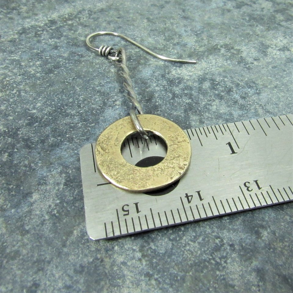 Mixed Metal Disk Earrings, Argentium Sterling Silver And Bronze, Two Tone