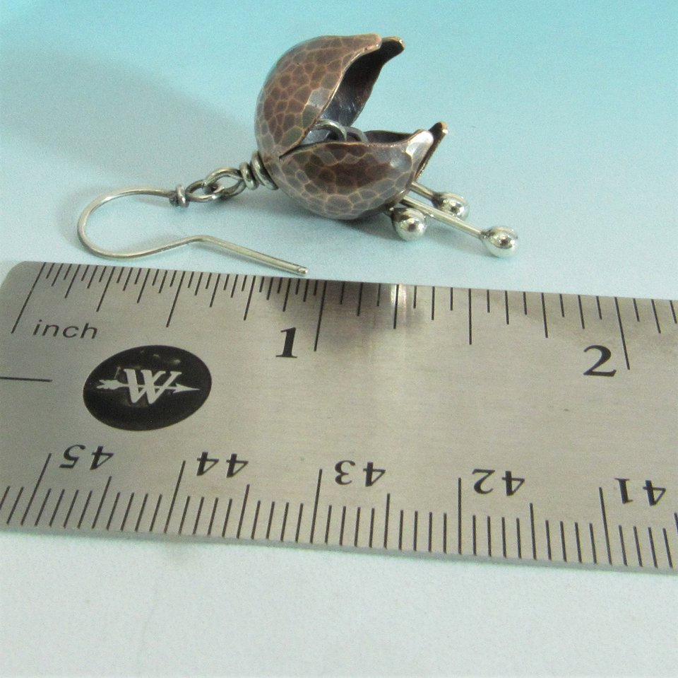 Soulful Sterling Silver And Copper Bell Flower Earrings