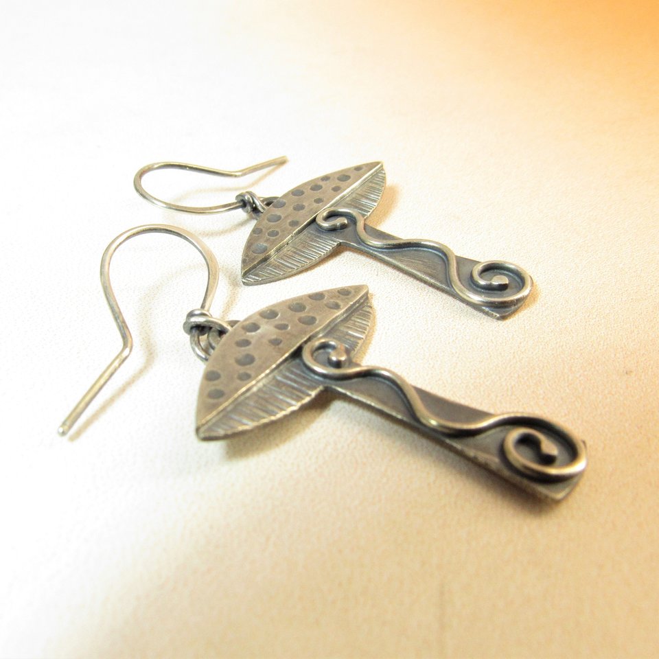 Whimsical Mushroom Earrings, Argentium Sterling Silver Fungi Jewelry