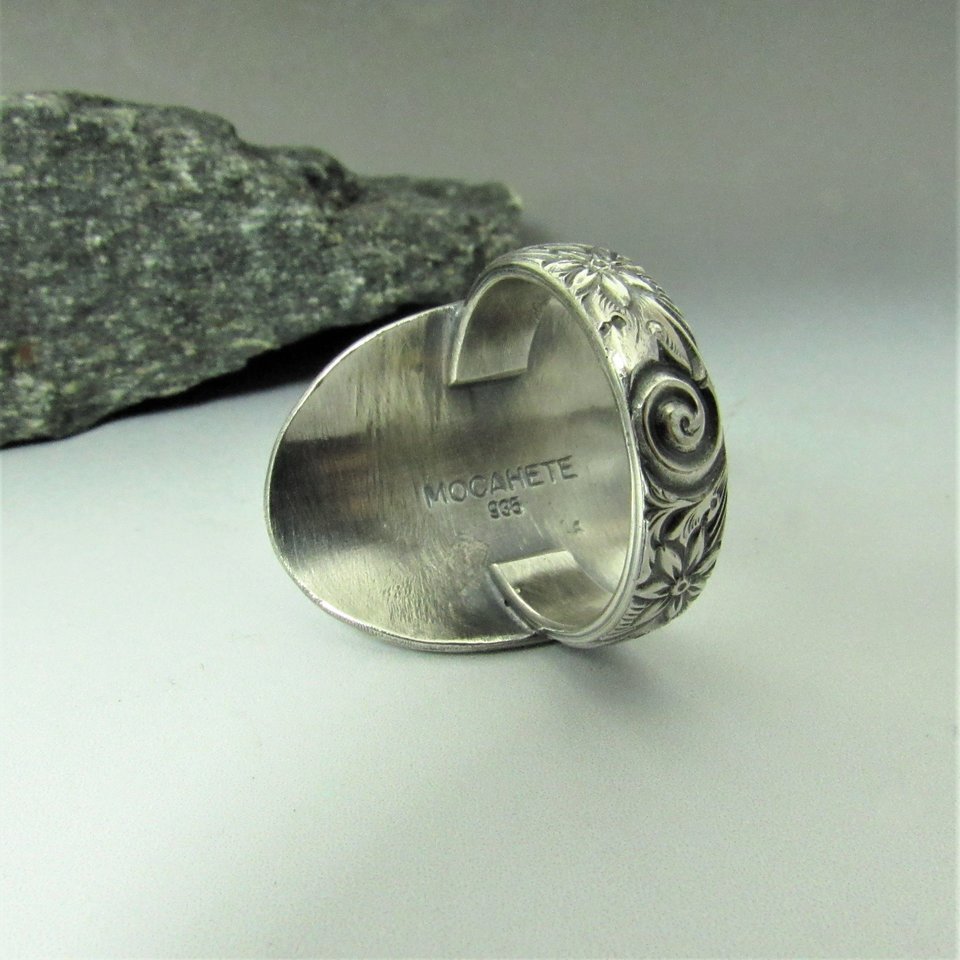 Amethyst Lotus Saddle Ring, Argentium Silver Size 8.5