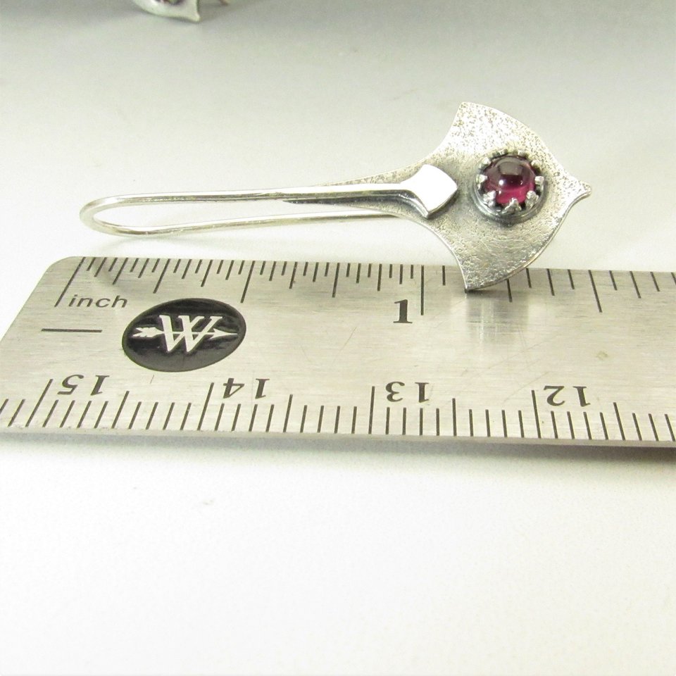 Argentium Silver And Garnet Earrings, Tribal Style Modern Metalsmith Jewelry