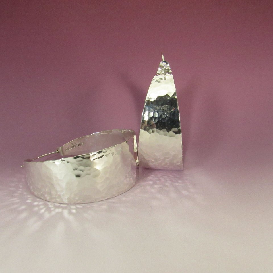 Hammered Argentium Sterling Silver Hoop Earrings, Large Statement Jewelry