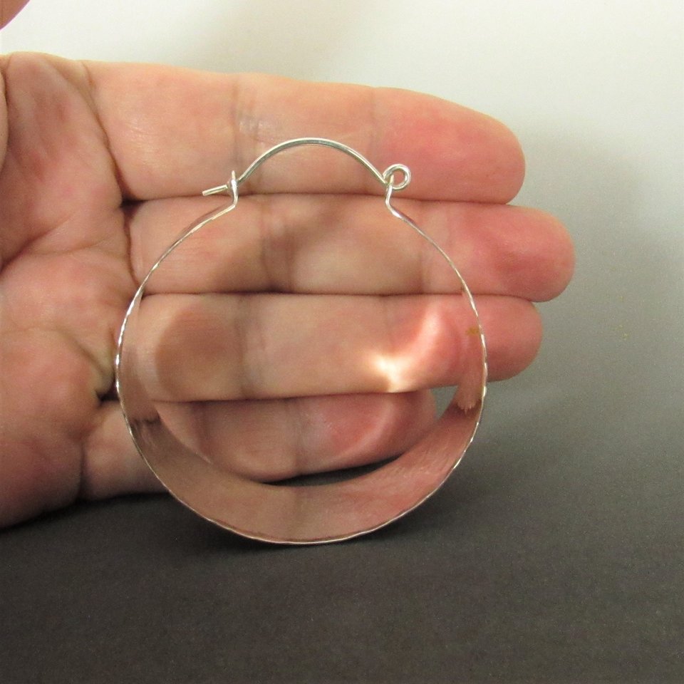 Hammered Argentium Sterling Silver Hoop Earrings, Large Statement Jewelry
