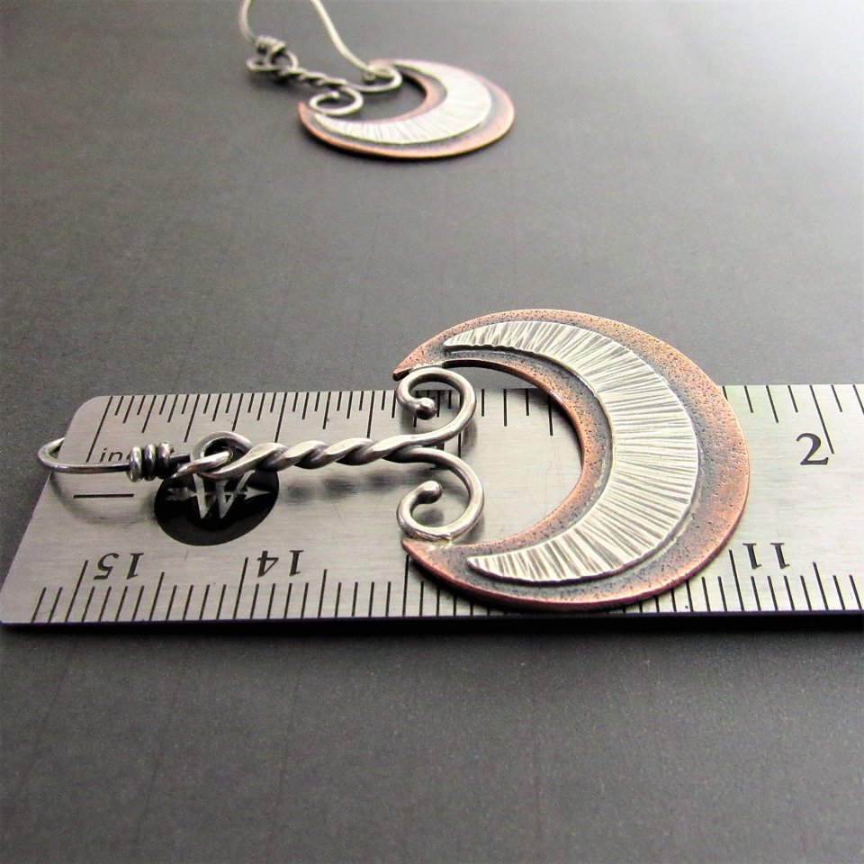 Mixed Metal, Silver And Copper Akkadian Moon Earrings