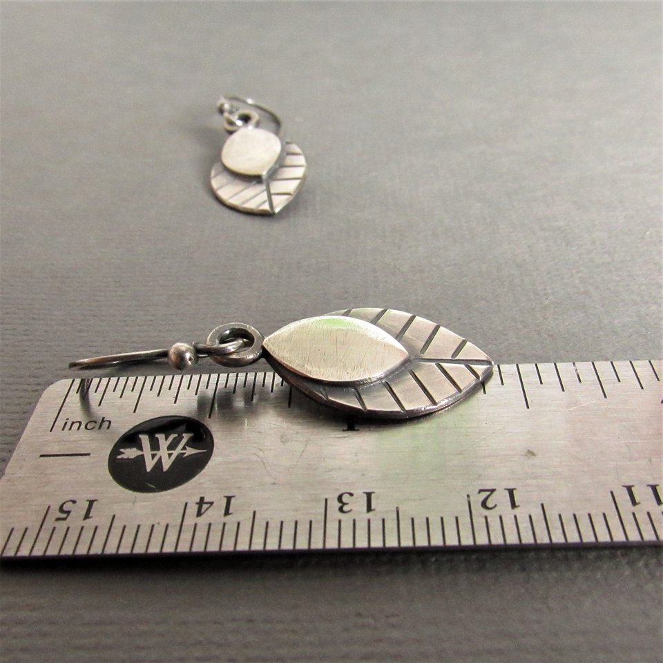 Sterling Silver Leaf Earrings, Argentium Contemporary Botanical Jewelry