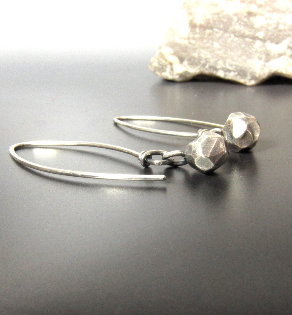 Sterling Silver Faceted Nugget Dangle Earrings