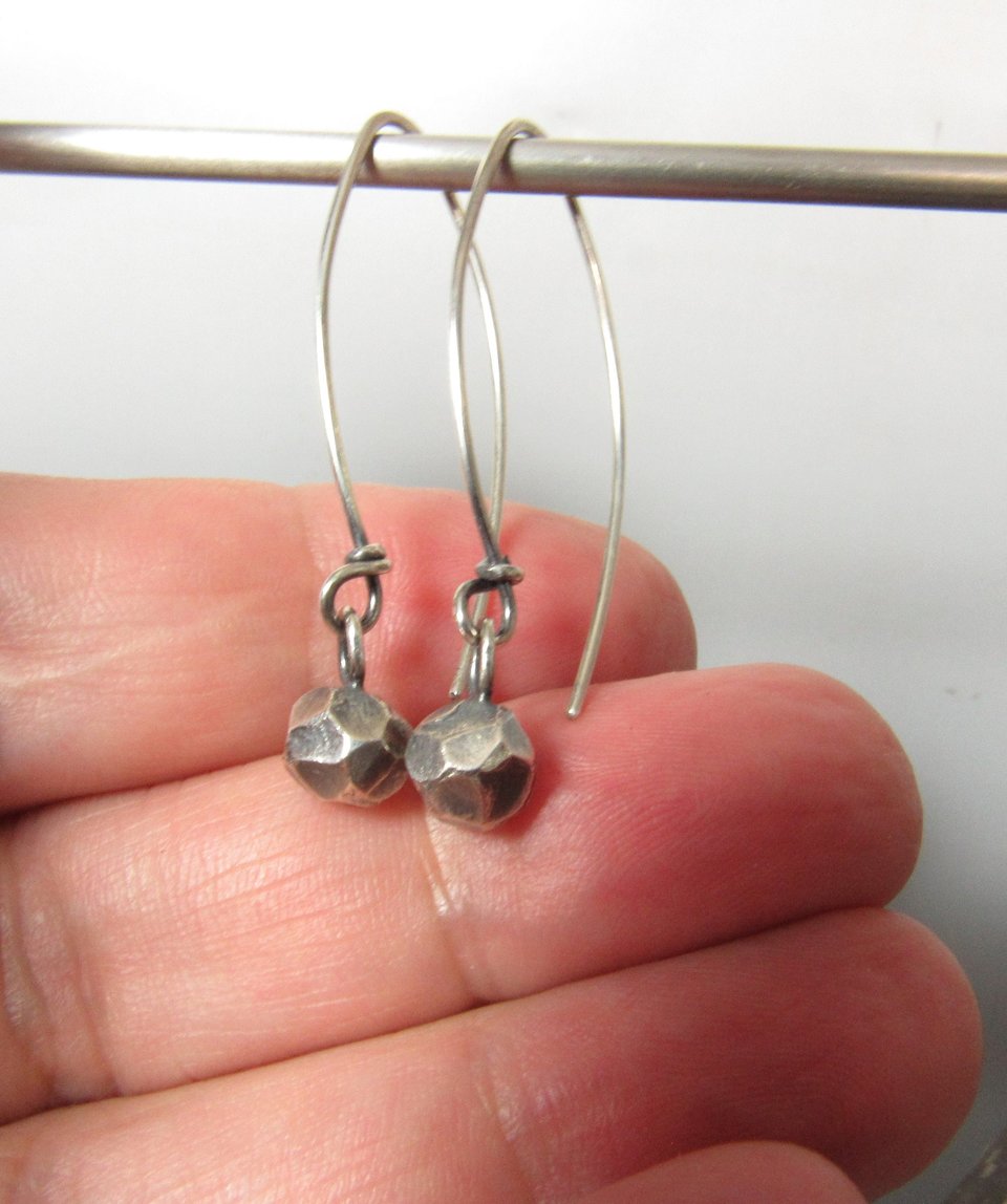 Sterling Silver Faceted Nugget Dangle Earrings