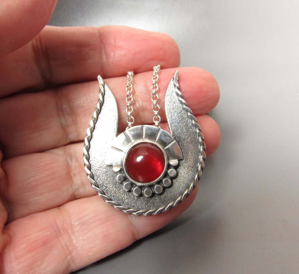Hathor Necklace, Carnelian And Argentium Sterling Silver, Egyptian Mythology Jewelry