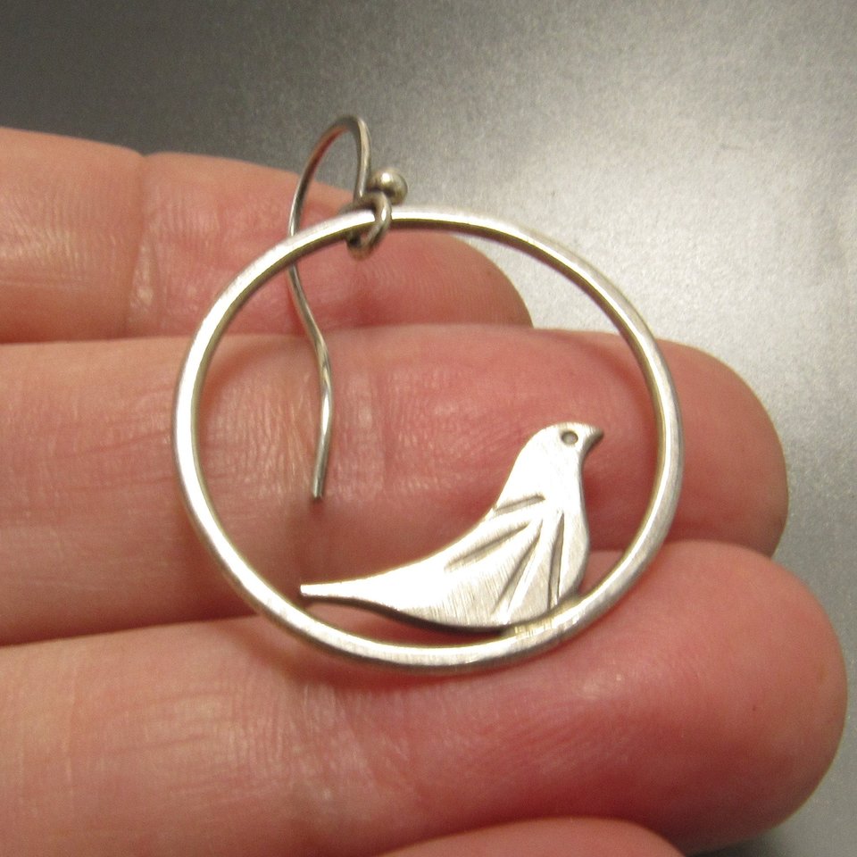 Swingy Argentium Silver Bird  Earrings