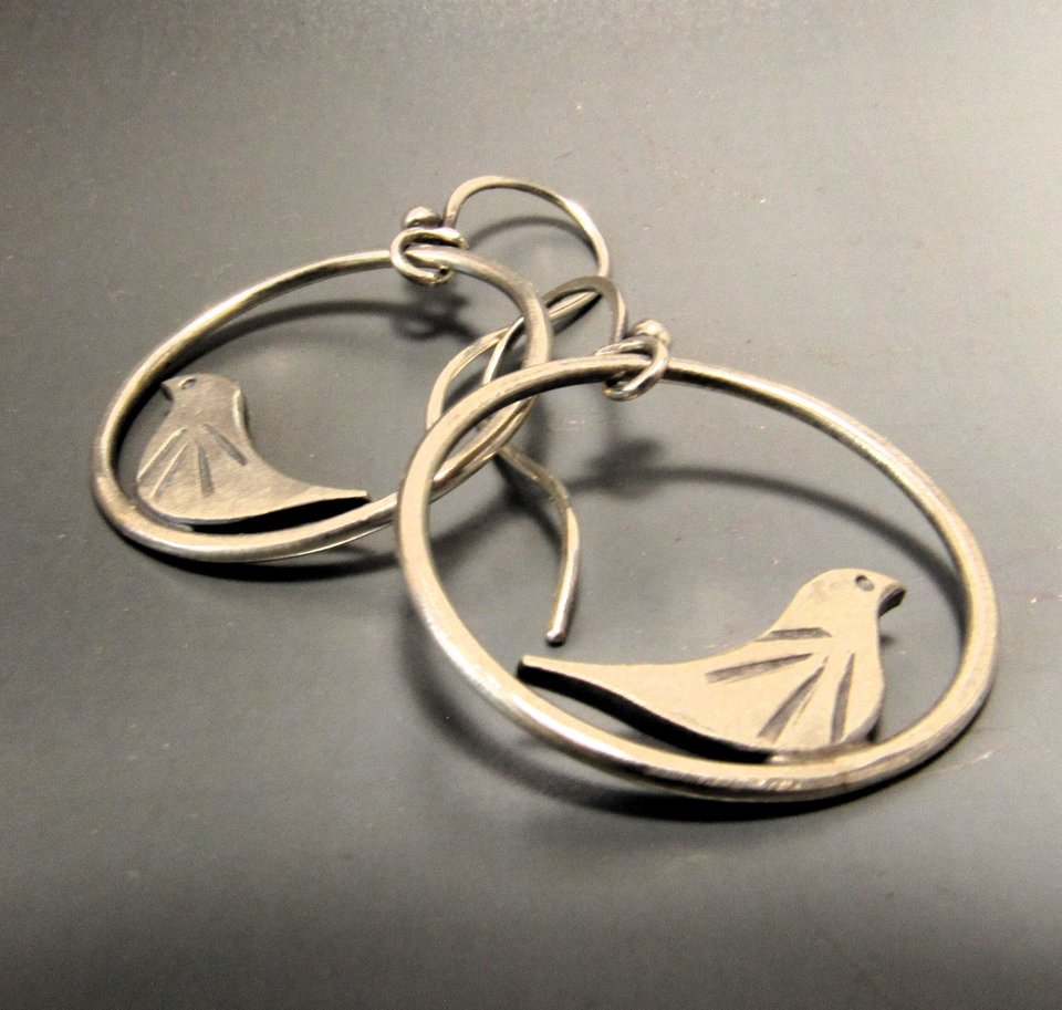 Swingy Argentium Silver Bird  Earrings