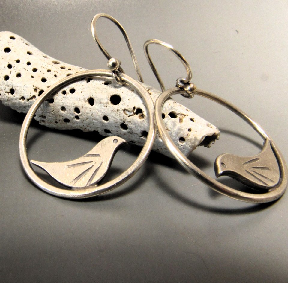 Swingy Argentium Silver Bird  Earrings