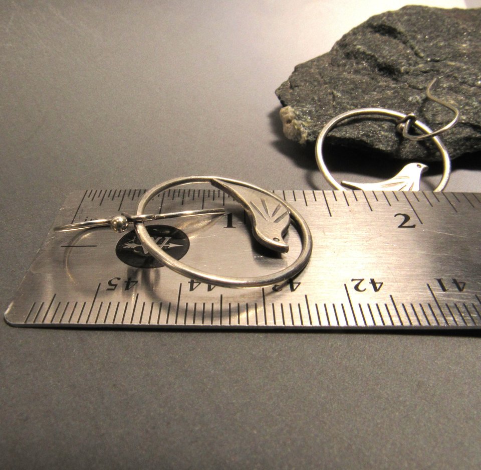 Swingy Argentium Silver Bird  Earrings