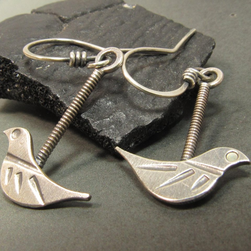 Argentium Sterling Silver Bird Earrings, Gift For Bird Enthusiast