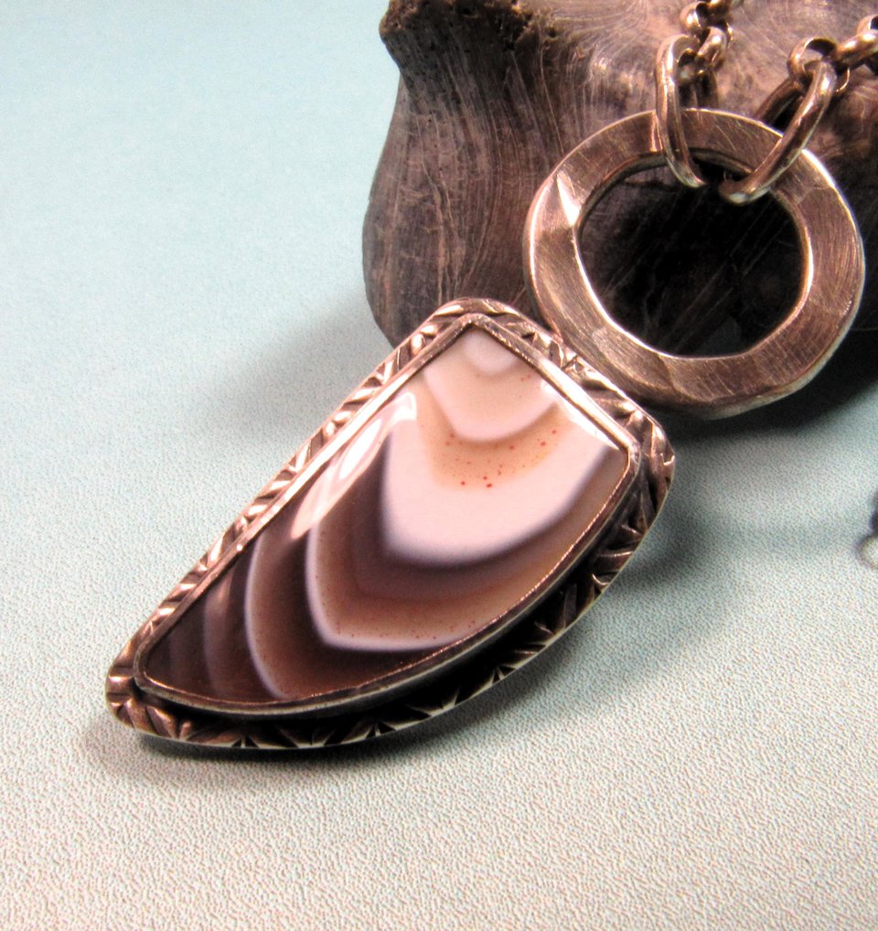 Handcrafted  Botswana Agate Pendant Necklace For Men, Women, Unisex, Argentium Silver Jewelry