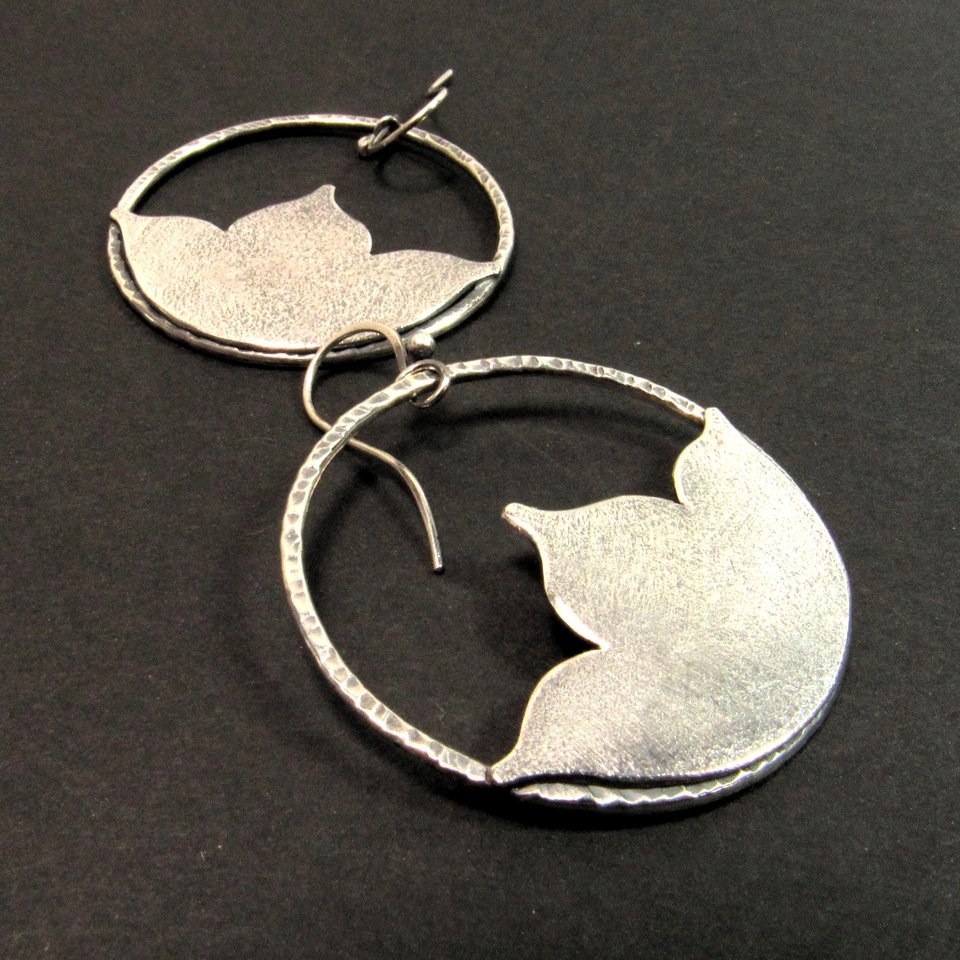 Argentium Sterling Silver Lotus Earrings, Large Floral Dangle Hoops, Boho Statement Jewelry
