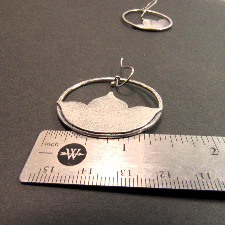 Argentium Sterling Silver Lotus Earrings, Large Floral Dangle Hoops, Boho Statement Jewelry