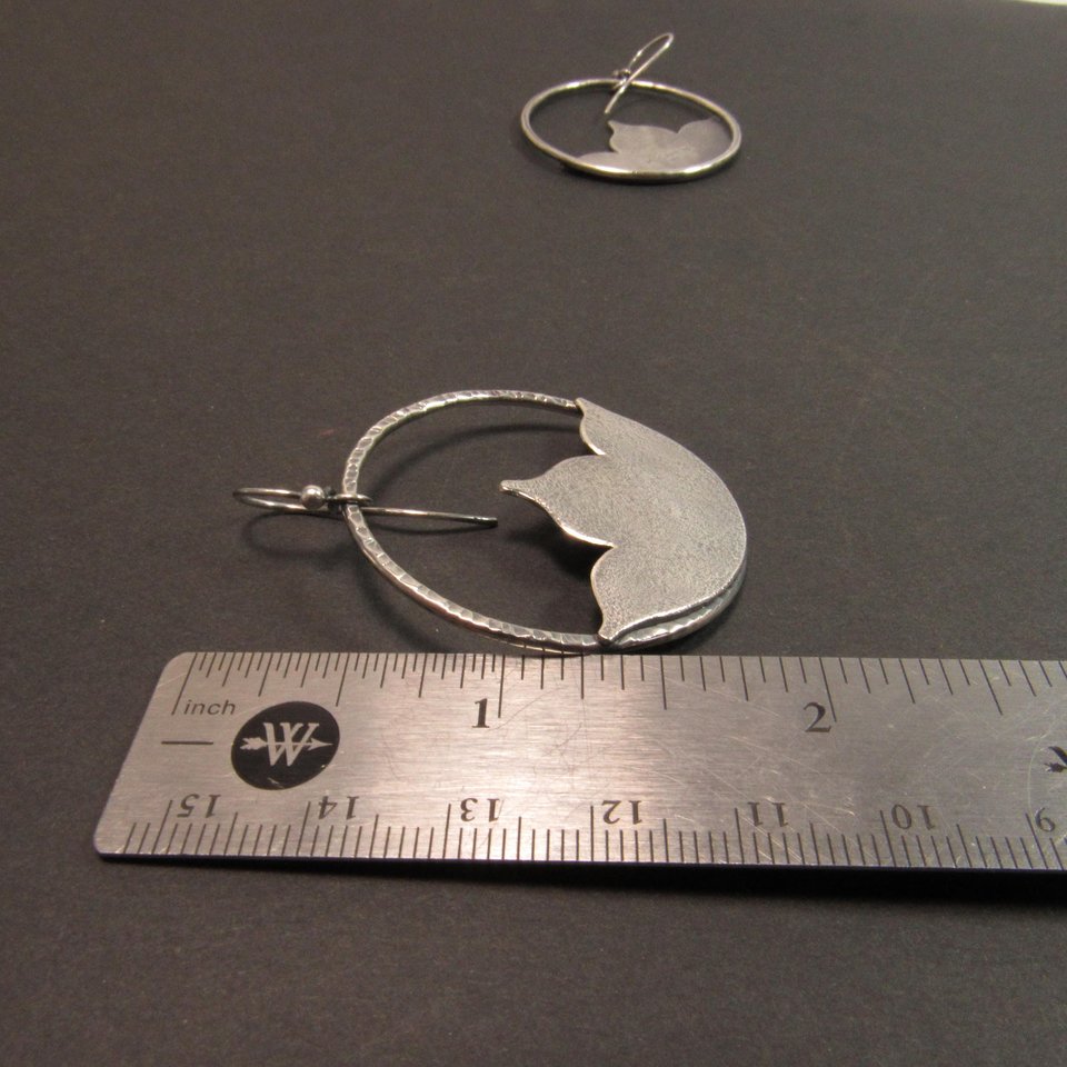Argentium Sterling Silver Lotus Earrings, Large Floral Dangle Hoops, Boho Statement Jewelry