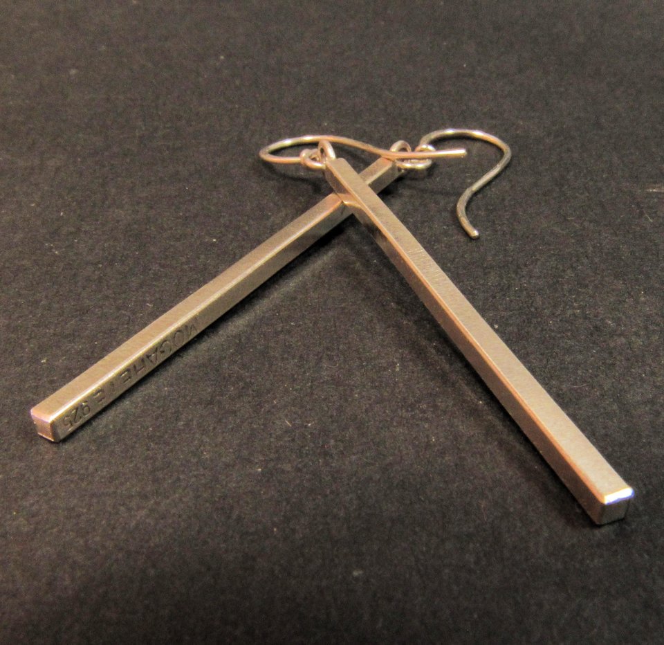 Long, Edgy Sterling Silver Stick Earrings, Argentium Jewelry