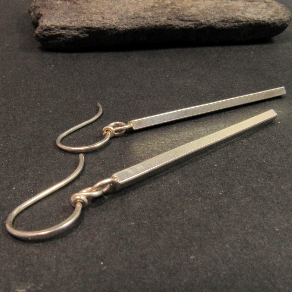 Long, Edgy Sterling Silver Stick Earrings, Argentium Jewelry