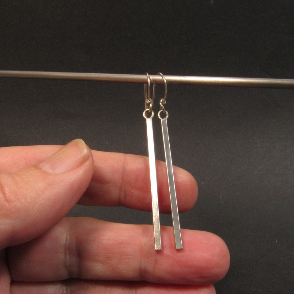 Long, Edgy Sterling Silver Stick Earrings, Argentium Jewelry
