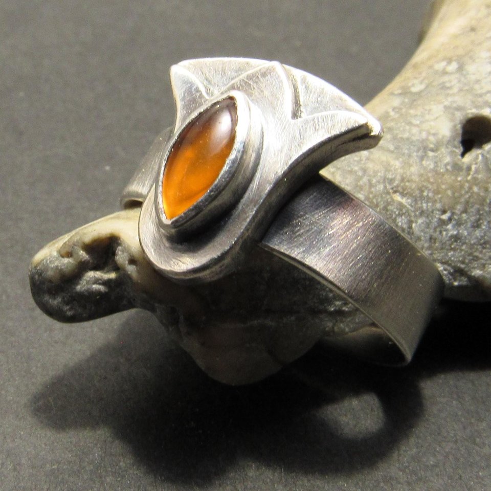 Carnelian Lotus Ring In Argentium Sterling Silver, Egyptian Inspired, Floral Size 6.25 - 7