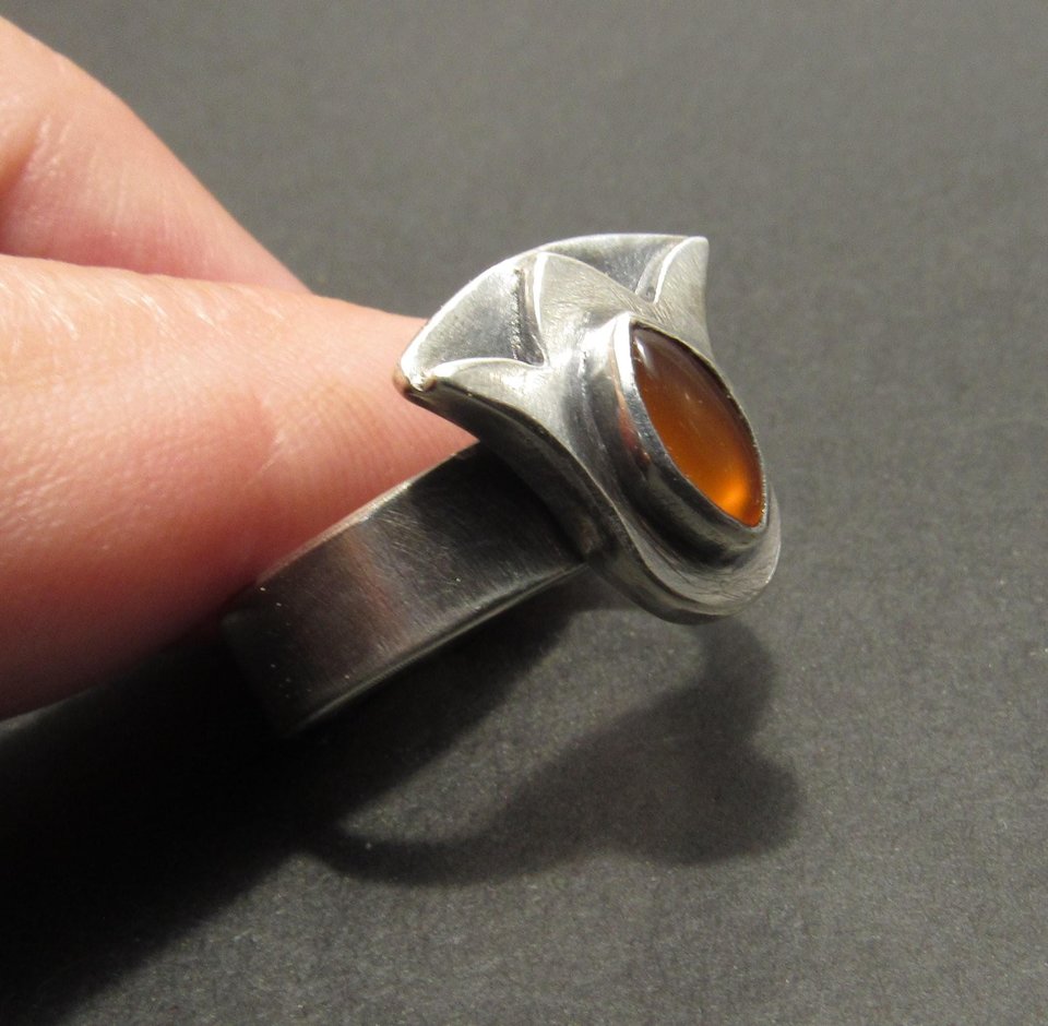 Carnelian Lotus Ring In Argentium Sterling Silver, Egyptian Inspired, Floral Size 6.25 - 7