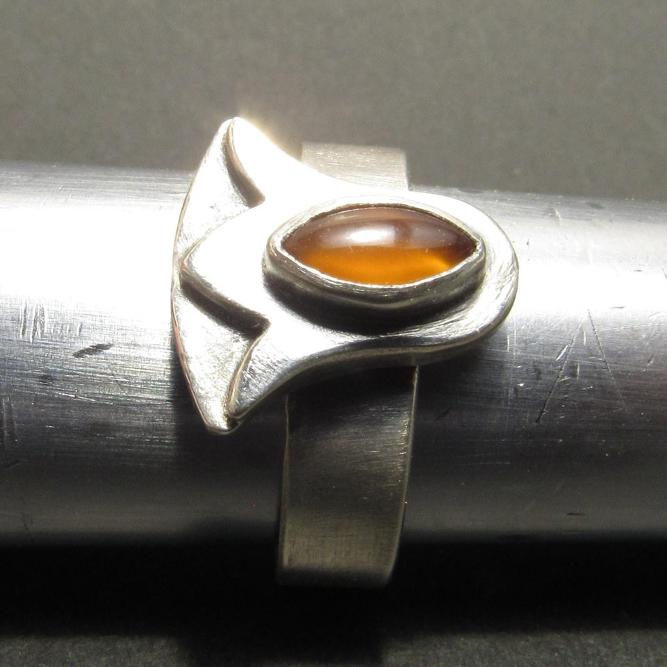 Carnelian Lotus Ring In Argentium Sterling Silver, Egyptian Inspired, Floral Size 6.25 - 7