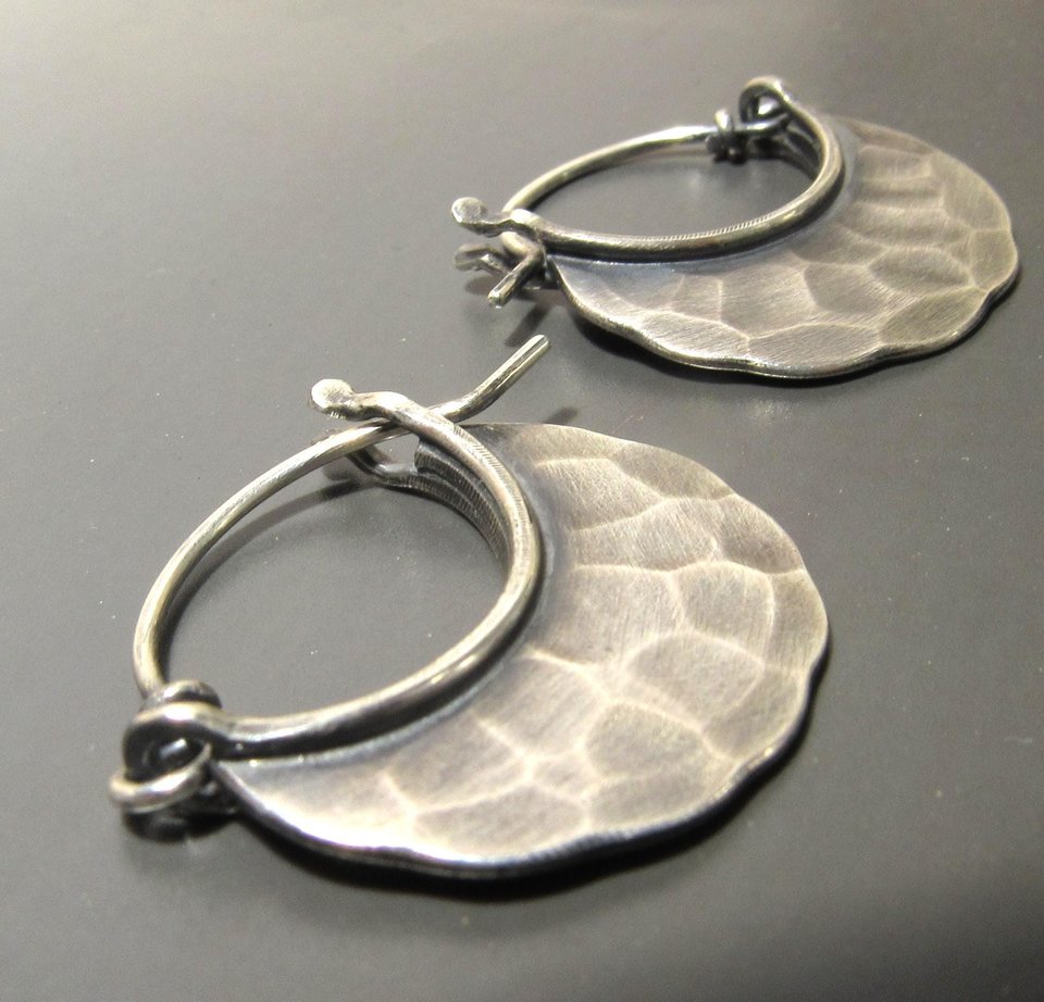 Hammered Argentium Sterling Silver Hoop Earrings | Handmade Minimalist Jewelry