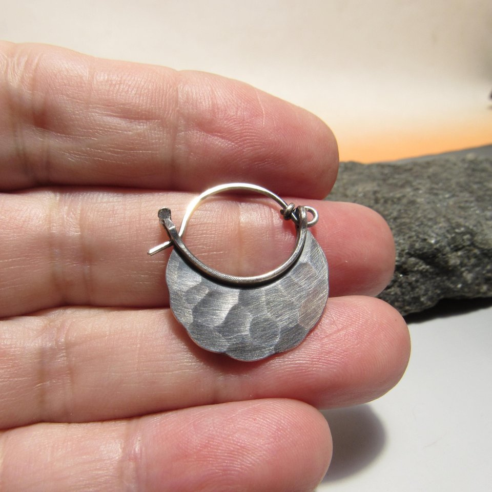 Hammered Argentium Sterling Silver Hoop Earrings | Handmade Minimalist Jewelry